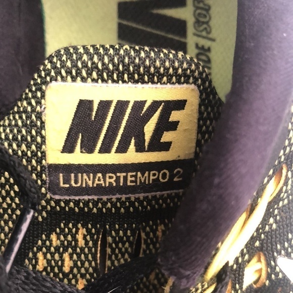 Nike running Lunar Tempo2 yellow and black size 9.5 lace ups side swoosh - Picture 8 of 9